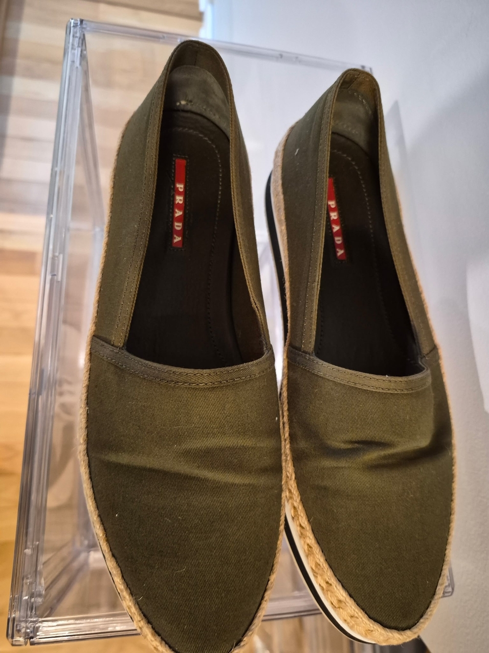 Prada Olive Green Canvas Slip-On Espadrilles